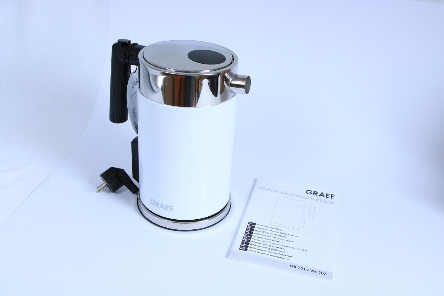 Graef WK701 Weiss Edelstahl Wasserkocher 2015 W 1,5 Liter Temperatureinstellung B-Ware