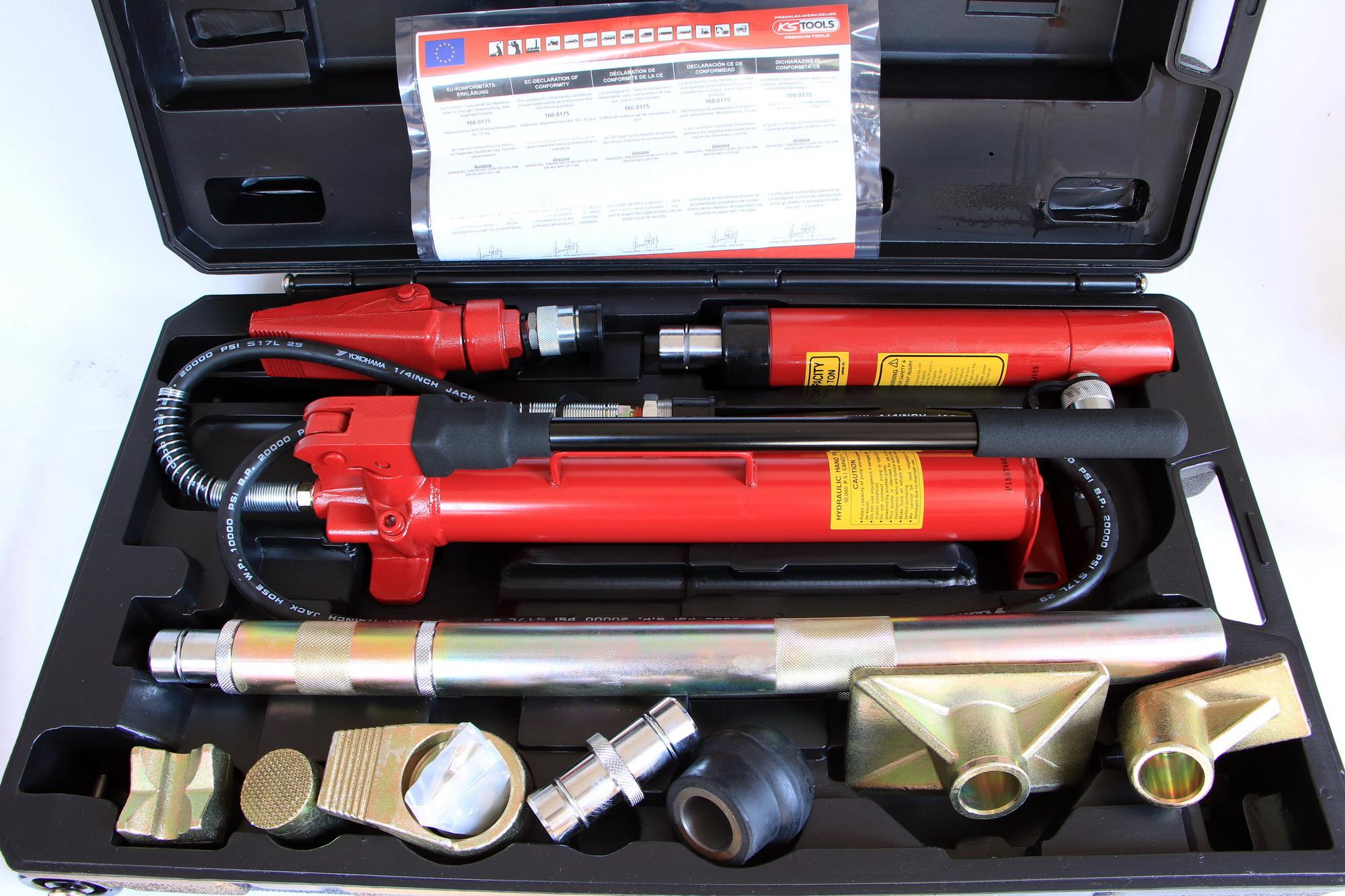 KS Tools 17-tlg hydraulischer KFZ-Karosserie Richtwerkzeug-Satz 10 T Werkzeug 160.0175