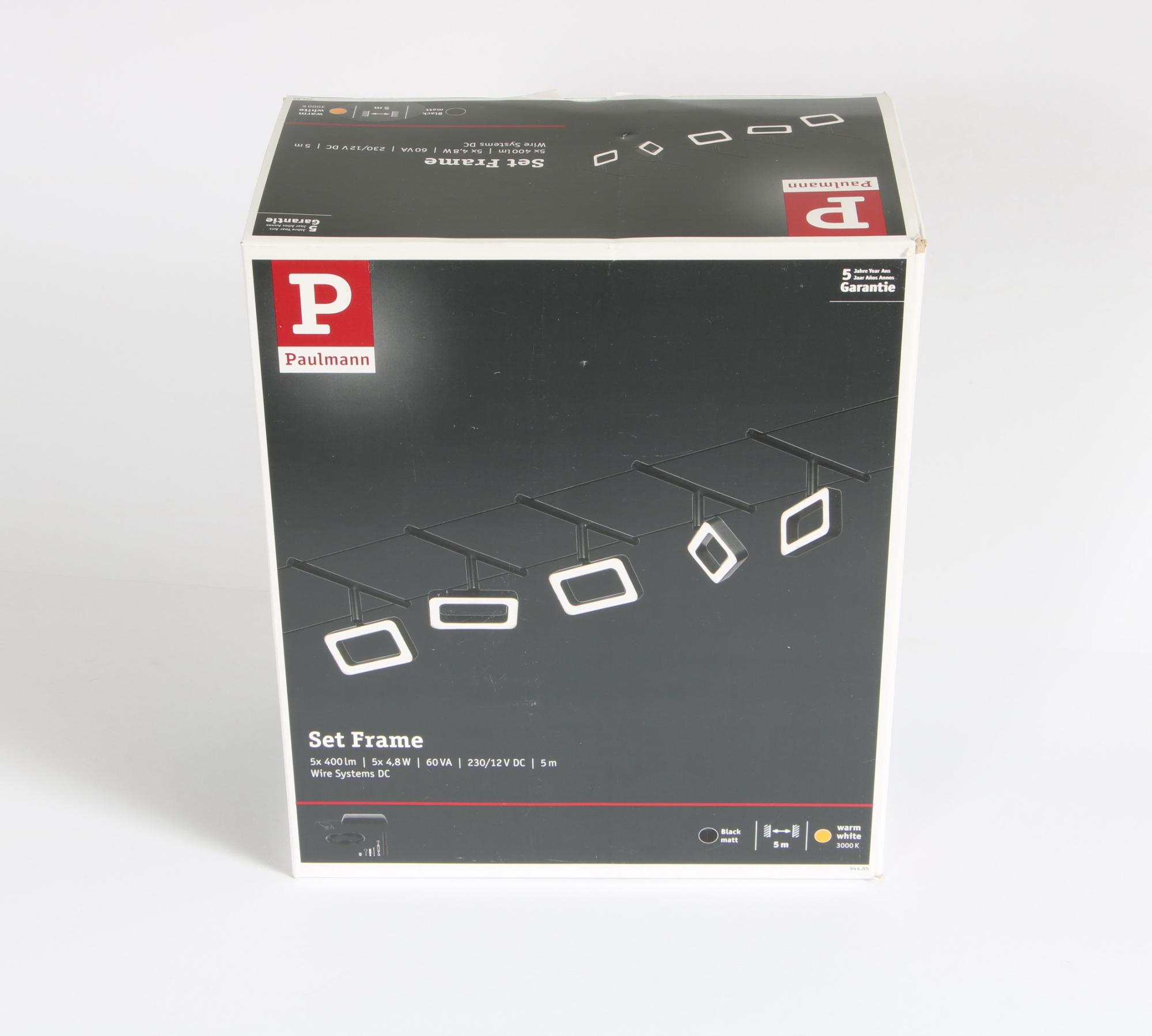 Paulmann LED Seilsystem Frame 5 Spots 3000k Schwarz matt Warmweiss Lampe 94485