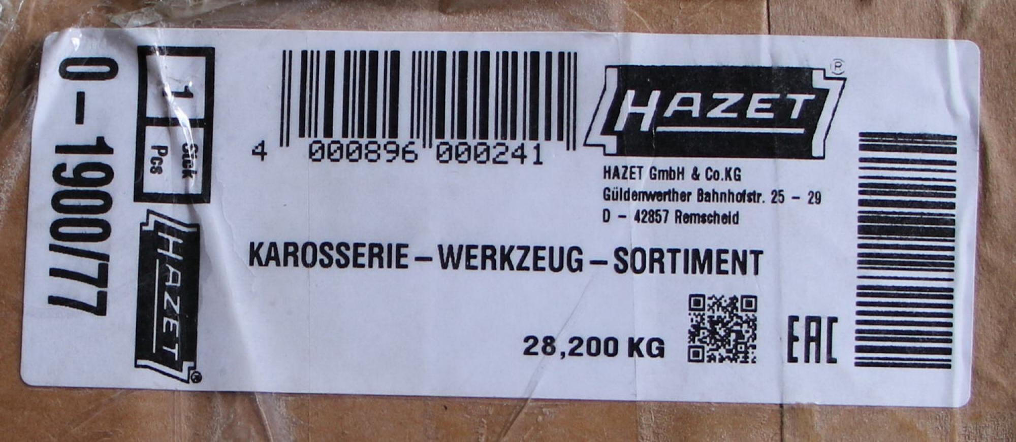 Hazet 0-1900/77 Ausbeul-Karosserie-Werkzeug-Sortiment Satz 77-tlg Set